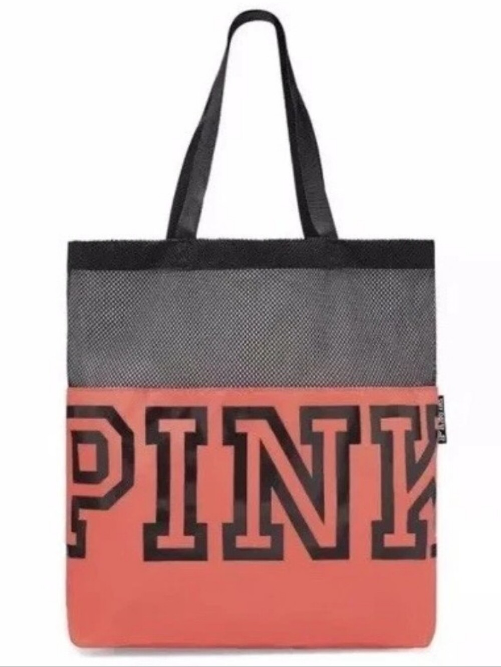 Victoria's Secret PINK Mesh Tote Bag Black Neon Victorias NEW NWT
